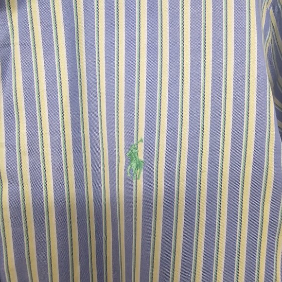 Ralph Lauren Blue Yellow Striped Button-Down Shirt Collegiate Preppy 16.5 - Picture 9 of 12